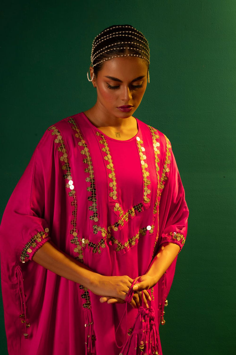 Chamakeen Tora Tunic with Dhoti Skirt satin by PRAHNAAYA in pink color for women Worldwide