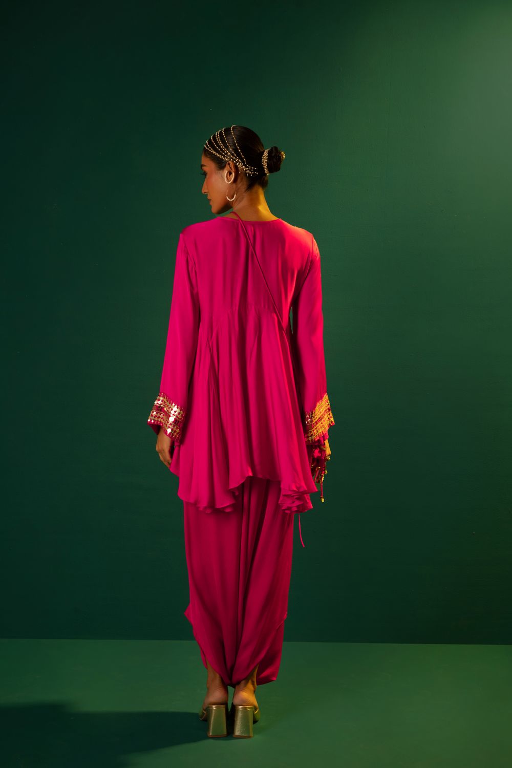 Chamakeen Ariyana Fuscia Asymmetrical Tunic with Dhoti Skirt