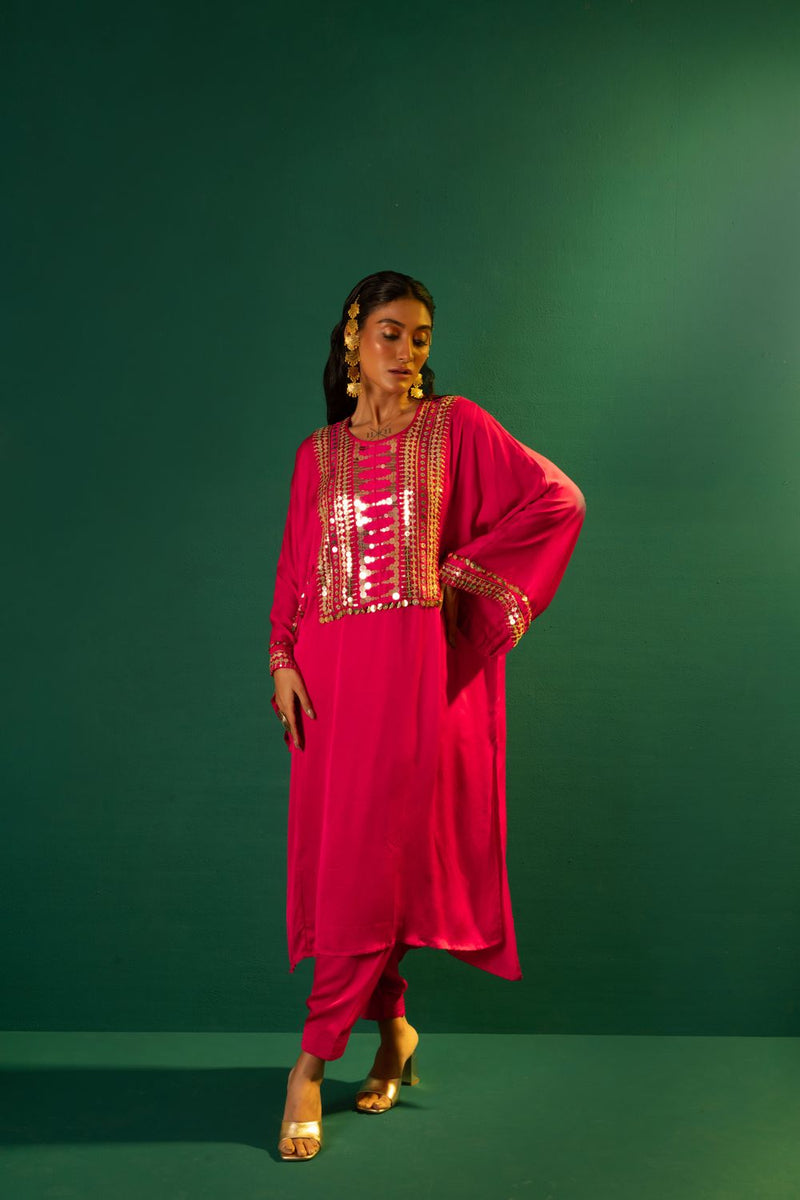 Chamakeen Marrakech Choga Kurta Set satin by PRAHNAAYA in pink color for women Worldwide
