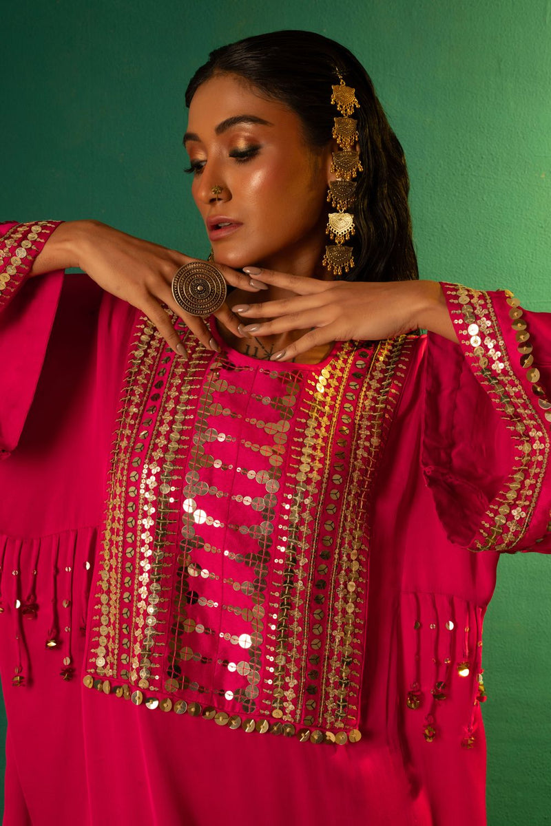 Chamakeen Marrakech Choga Kurta Set satin by PRAHNAAYA in pink color for women Worldwide