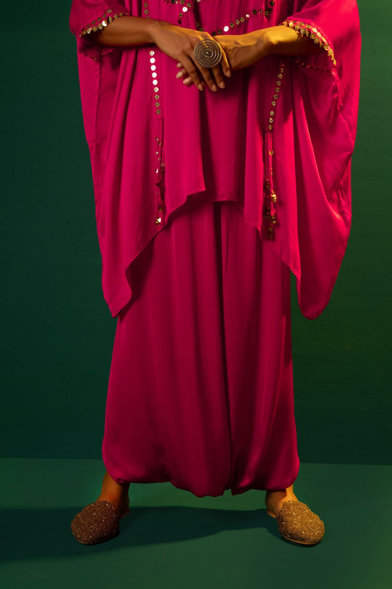 Chamakeen Asymmetric Coord Set satin by PRAHNAAYA in pink color for women Worldwide