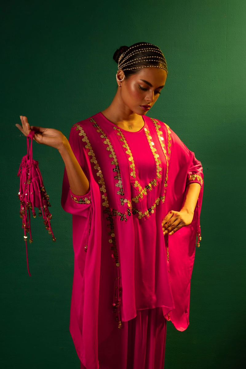 Chamkeen Potli COPFRINGE satin by PRAHNAAYA in pink color for women Worldwide