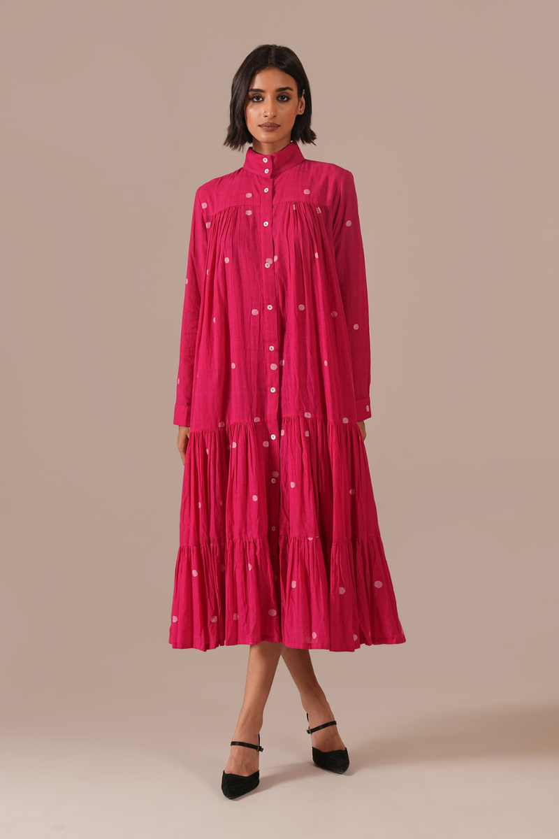 CORAL MIRAGE DRESS 100% cotton by Indigo Dreams in red color for women Worldwide