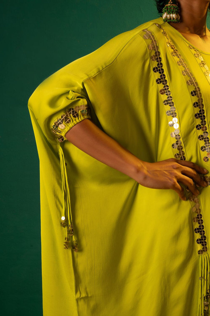 Chamakeen Masai Neon Co-ord Set satin by PRAHNAAYA in green color for women Worldwide