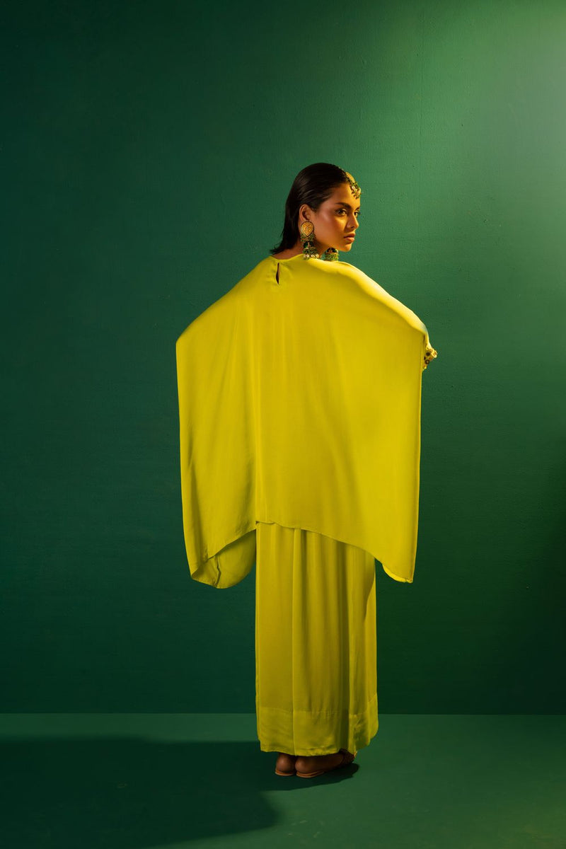 Chamakeen Masai Neon Co-ord Set satin by PRAHNAAYA in green color for women Worldwide