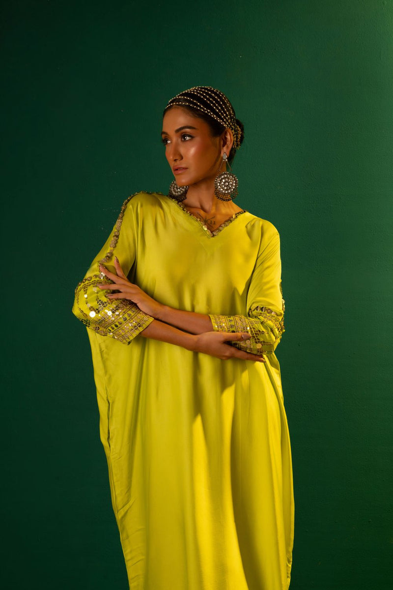 Chamakeen Masai Antifit Kurta Set satin by PRAHNAAYA in green color for women Worldwide