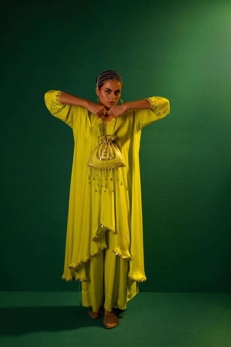 Chamkeen Potli COSLPOTLI satin by PRAHNAAYA in green color for women Worldwide