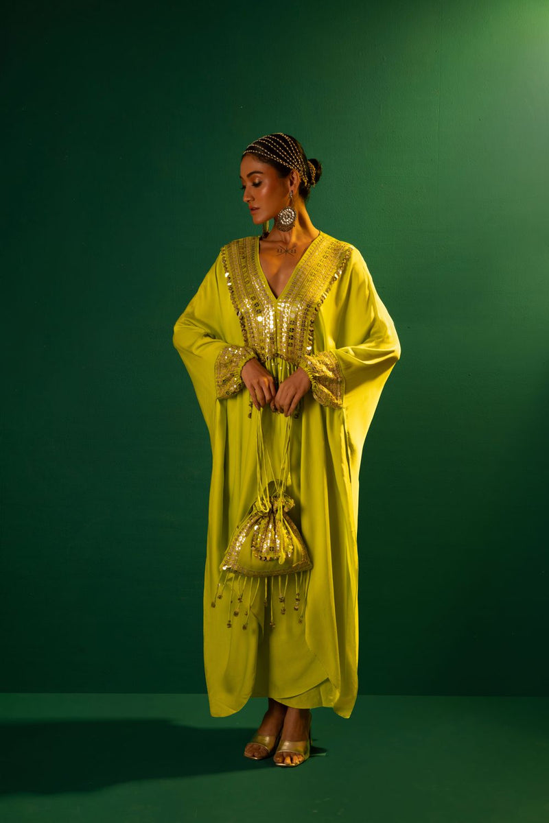 Chamkeen Potli COSLPOTLI satin by PRAHNAAYA in green color for women Worldwide