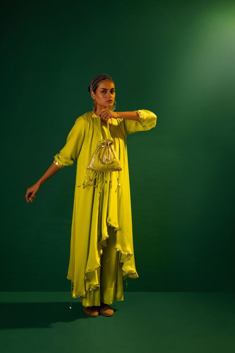 Chamkeen Potli COSLPOTLI satin by PRAHNAAYA in green color for women Worldwide