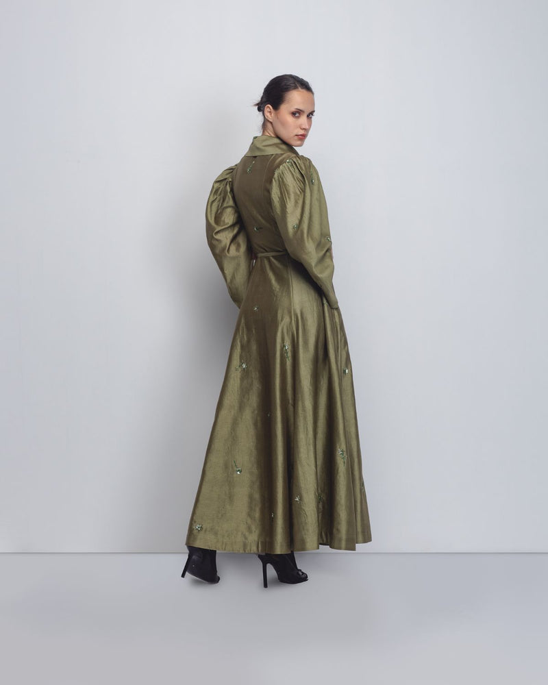 Cosmos Dress - Olive Green cotton by Leh Studios in green color for women Worldwide