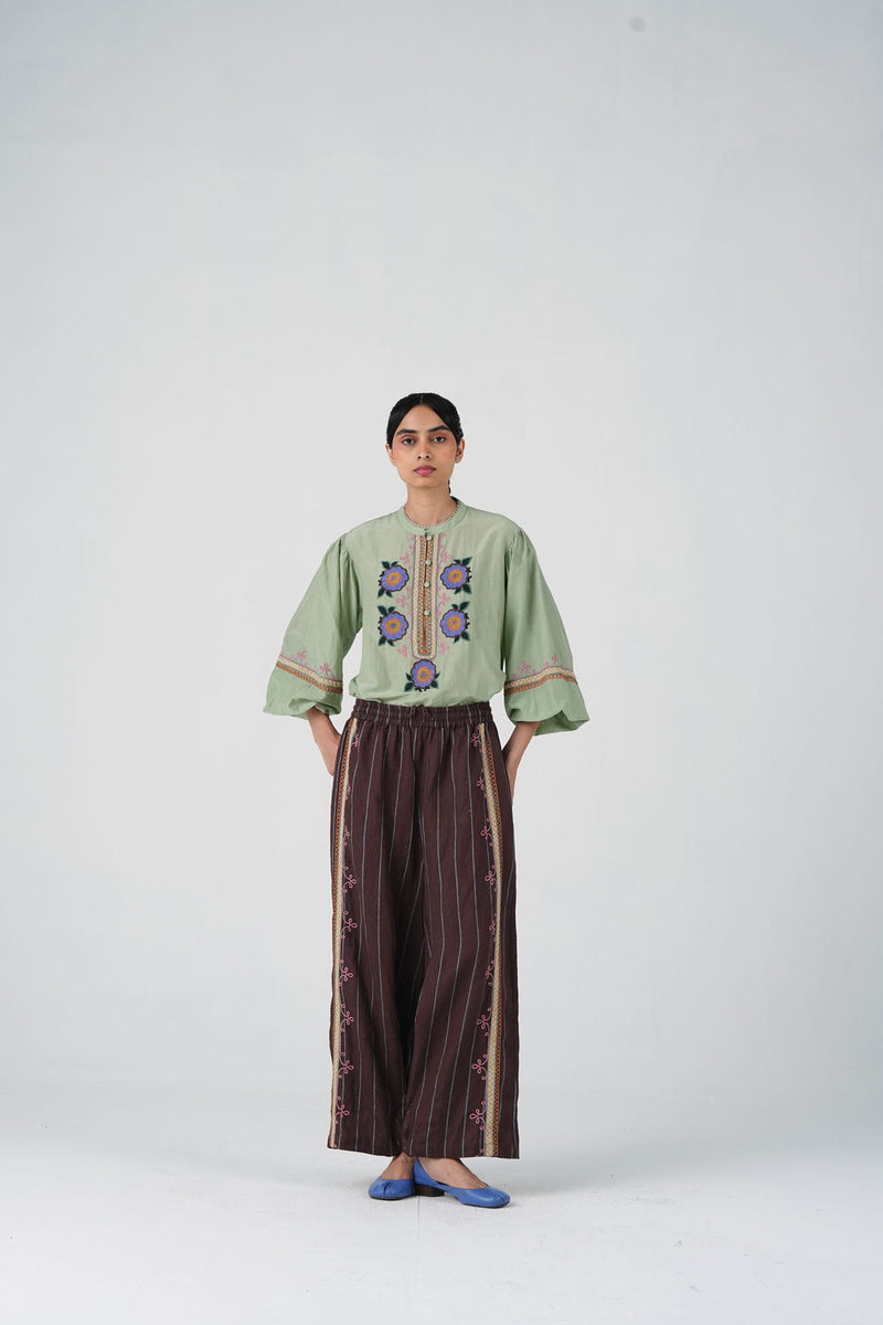 Pareo Pants-Brown Stripe With Dori linen pant/trouser by CORD in multi-color for women Worldwide