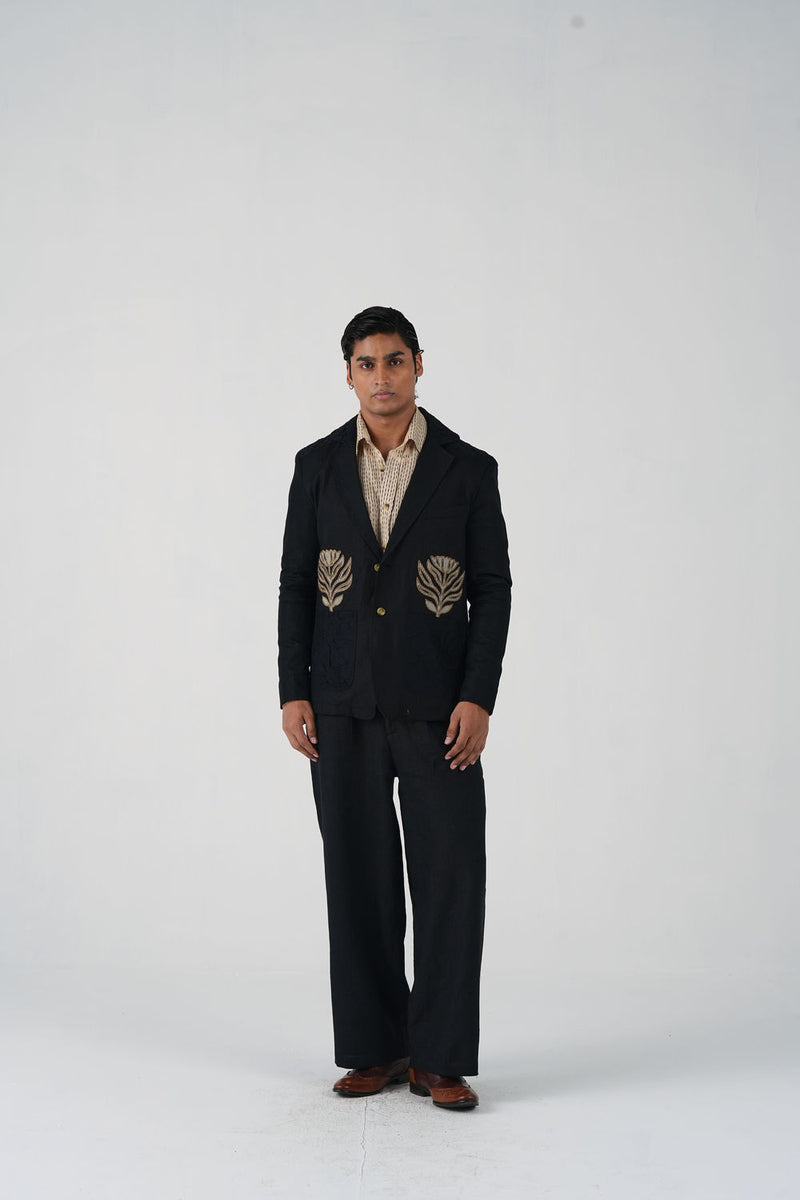 Harlem Blazer Set-Bouquet Applique linen co-ord set by CORD MEN in multi-color for men Worldwide