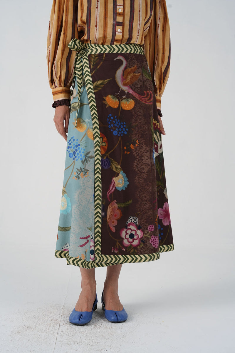 Wrap Skirt-Floret cotton satin skirt by CORD in multi-color for women Worldwide