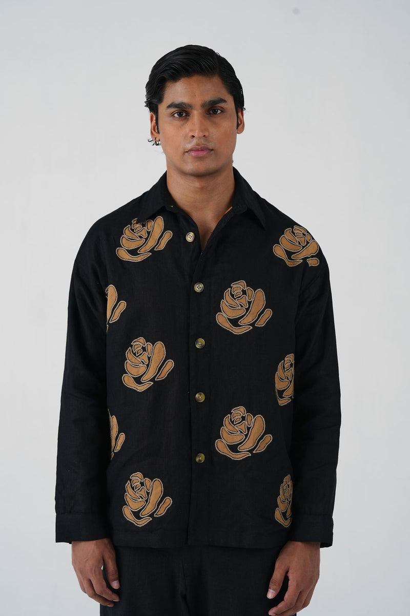 Tram Jacket-Rose Bloom Black linen jacket by CORD MEN in multi-color for men Worldwide