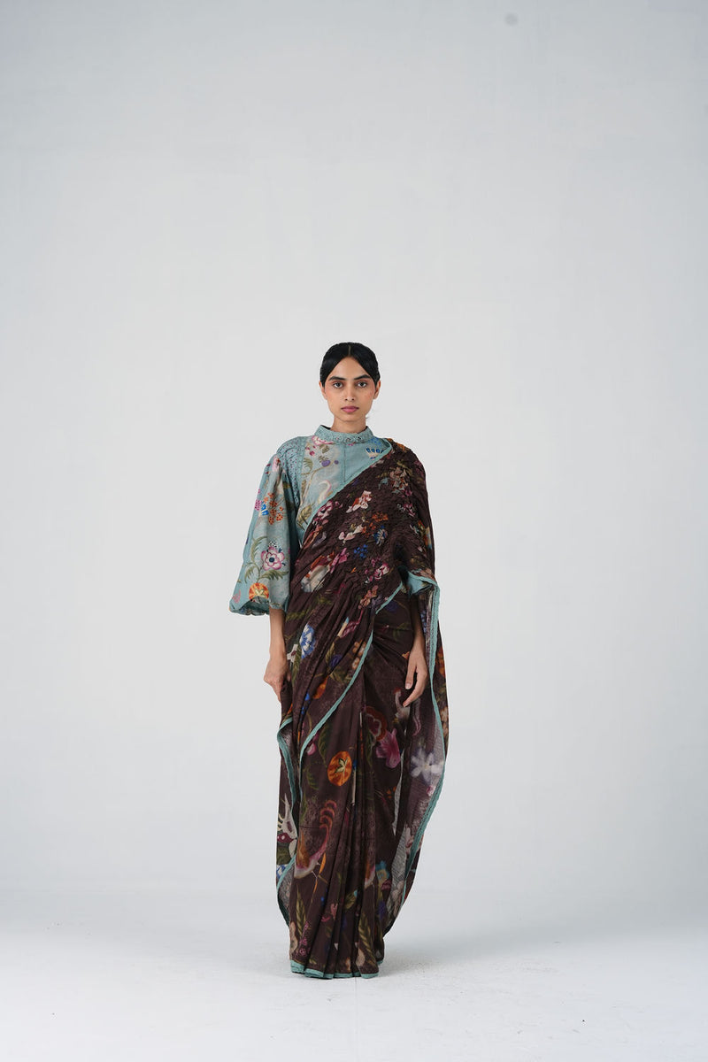 Smocked Saree-Floret cotton saree by CORD in multi-color for women Worldwide