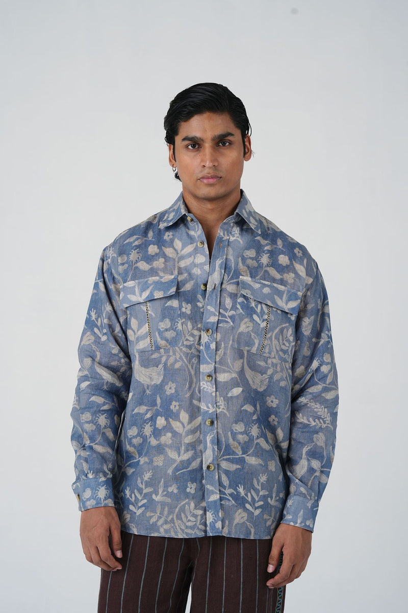 Hop Shirt-Crumpled Wallpaper linen shirt by CORD MEN in multi-color for men Worldwide