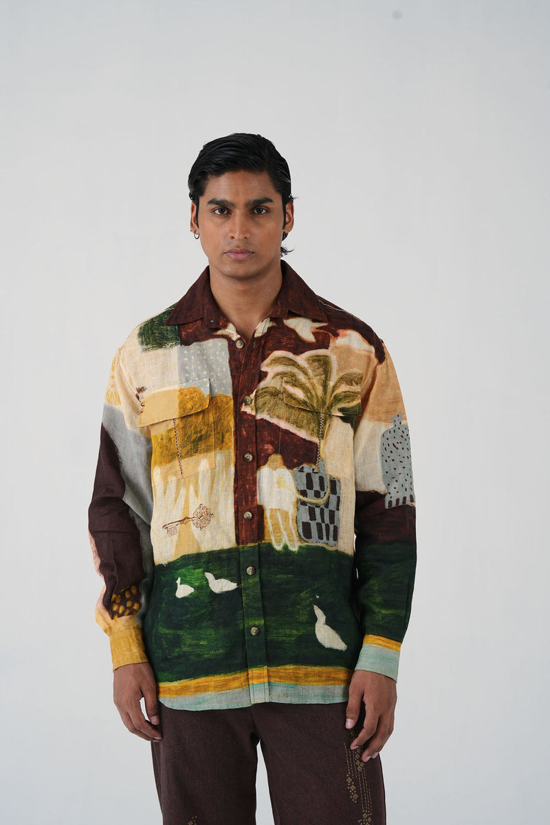 Hop Shirt -Evening Coffee linen shirt by CORD MEN in multi-color for men Worldwide