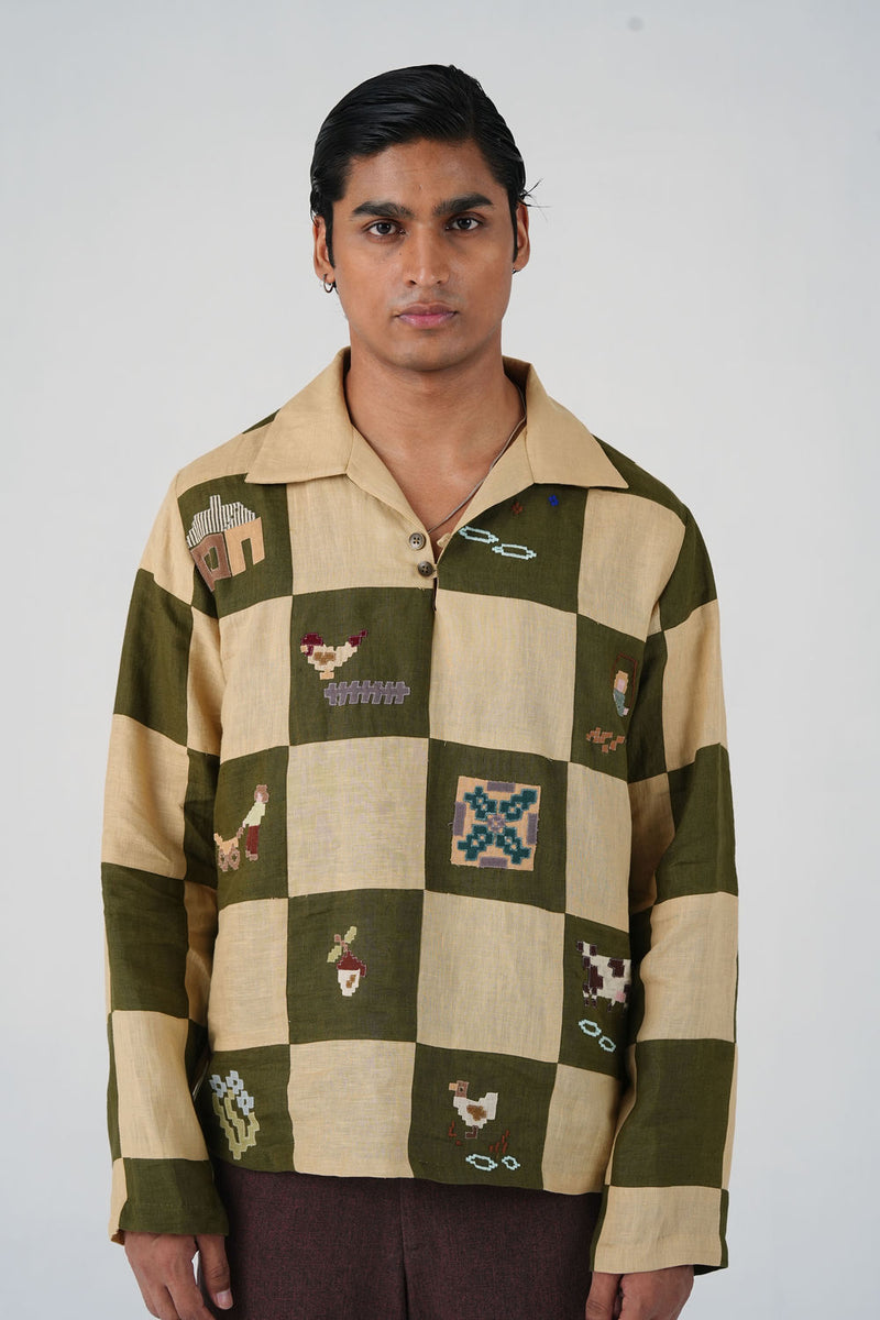 Ron Kurta-Countryside Applique linen kurta/kurta set by CORD MEN in multi-color for men Worldwide