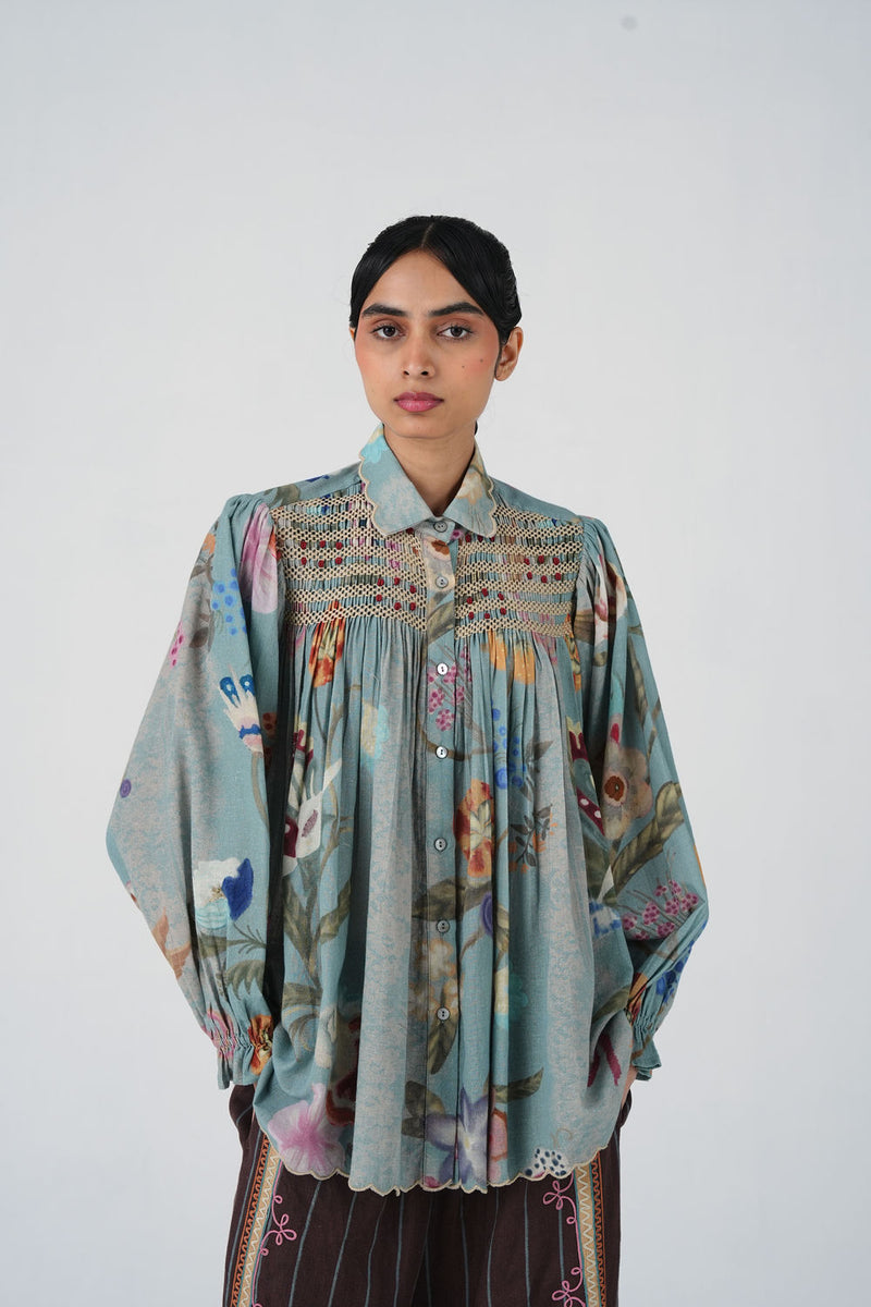 Judy Shirt-Blue Floret cotton top/shirt by CORD in multi-color for women Worldwide
