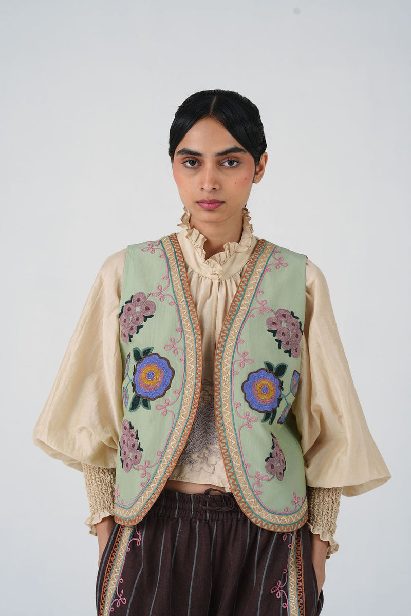 Ira Gillet-Blue Marigold cotton silk jacket/overlay by CORD in multi-color for women Worldwide
