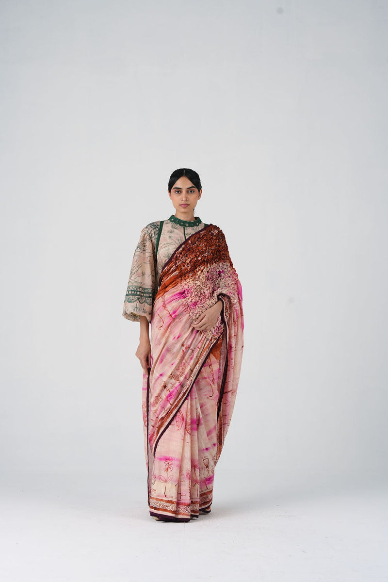 Smocked Saree-Sai cotton saree by CORD in multi-color for women Worldwide