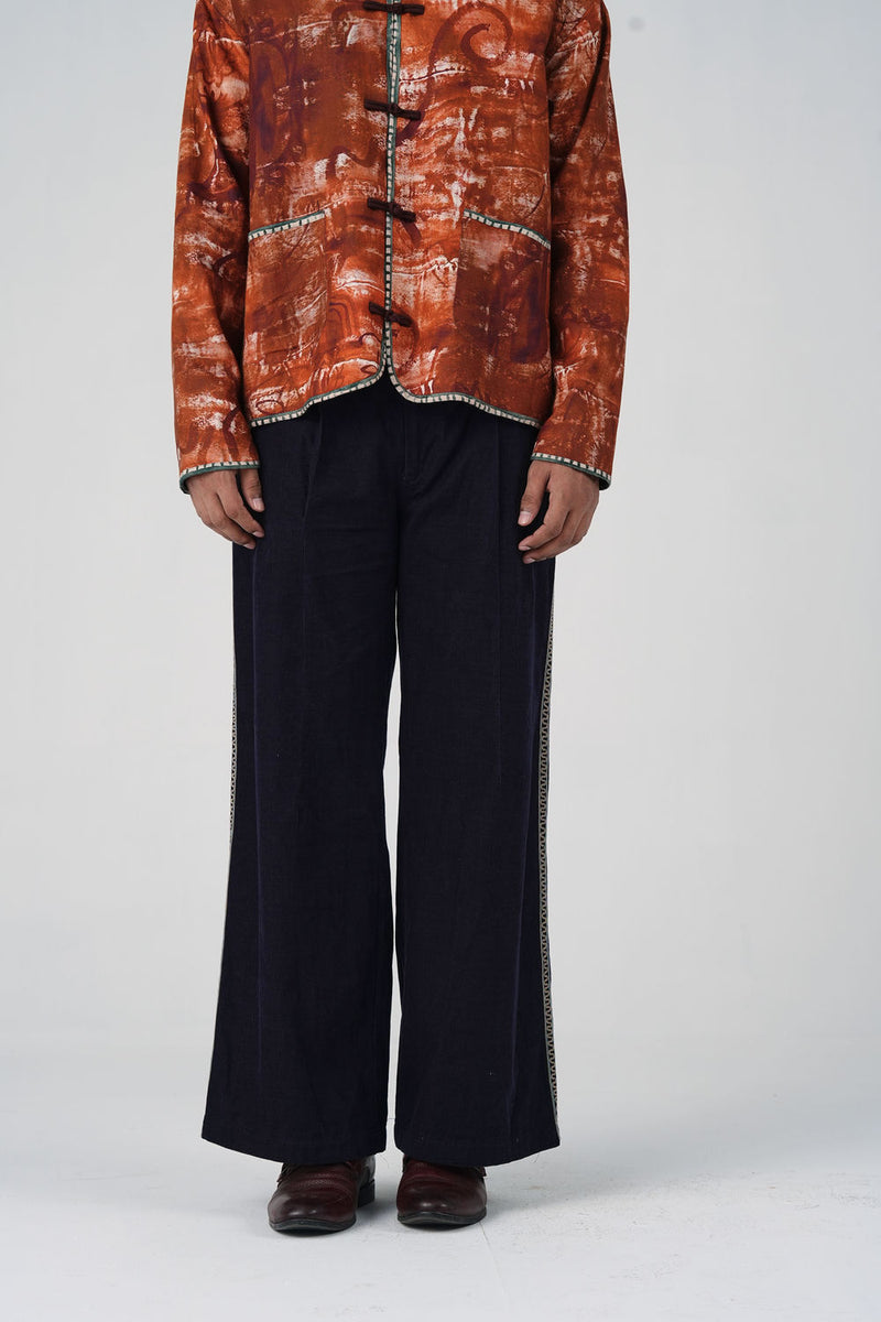 Wide Pants-Navy Blue Corduroy corduroy pant/trouser by CORD MEN in multi-color for men Worldwide