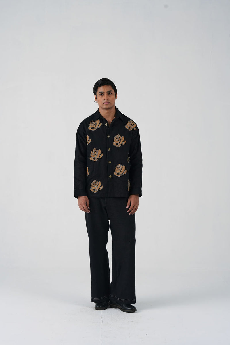 Tram Set-Rose Bloom Black linen co-ord set by CORD MEN in multi-color for men Worldwide