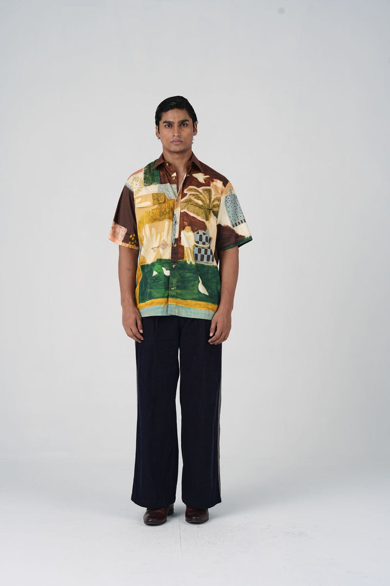 Skater Shirt-Evening Coffee cotton satin shirt by CORD MEN in multi-color for men Worldwide