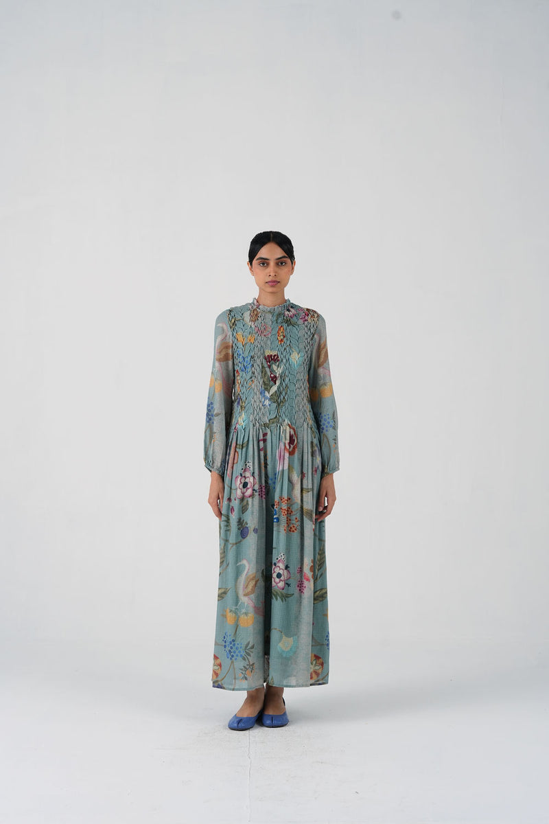 June Dress-Blue Floret cotton dress by CORD in multi-color for women Worldwide