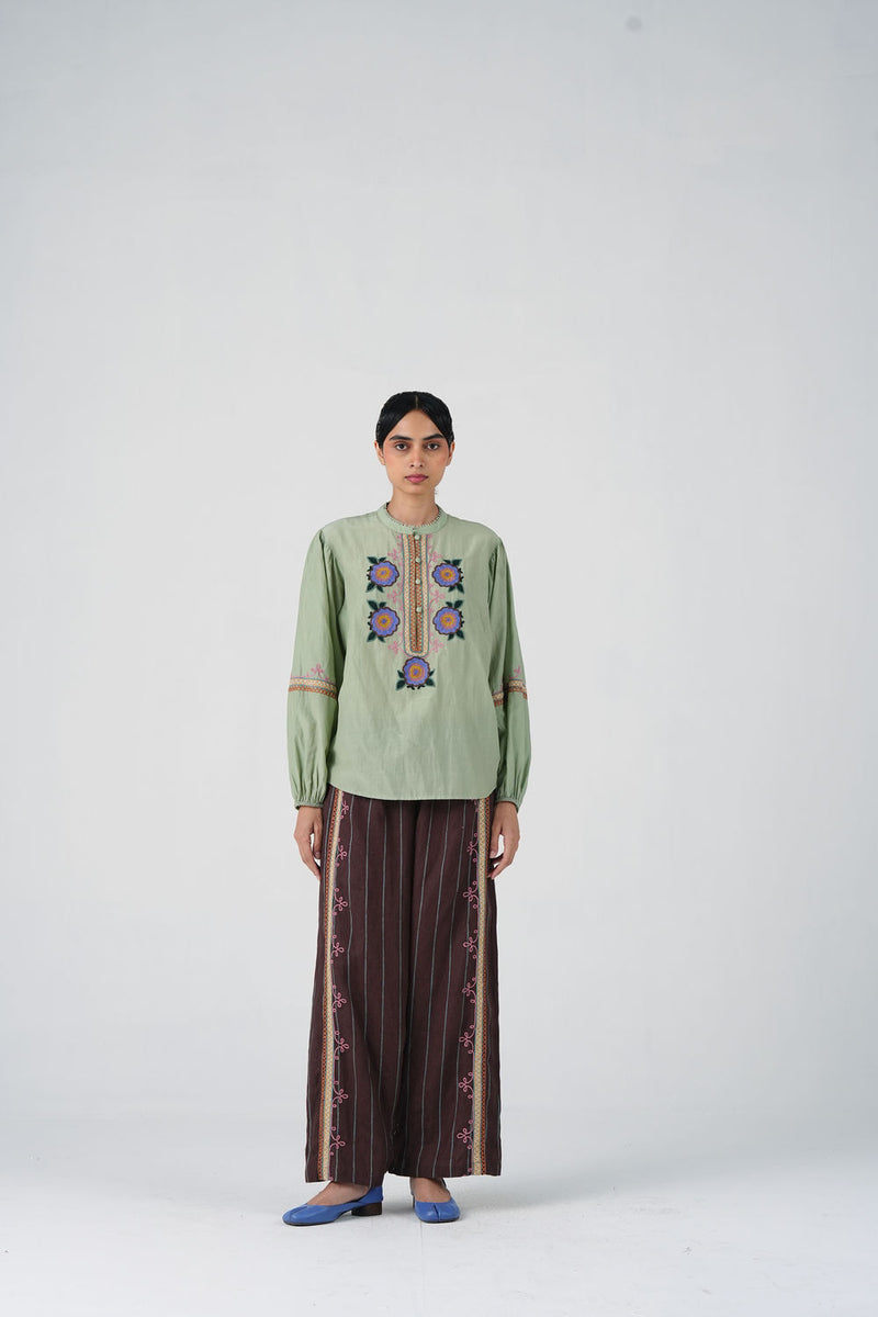 Jane Set-Blue Marigold cotton silk, linen co-ord set by CORD in multi-color for women Worldwide