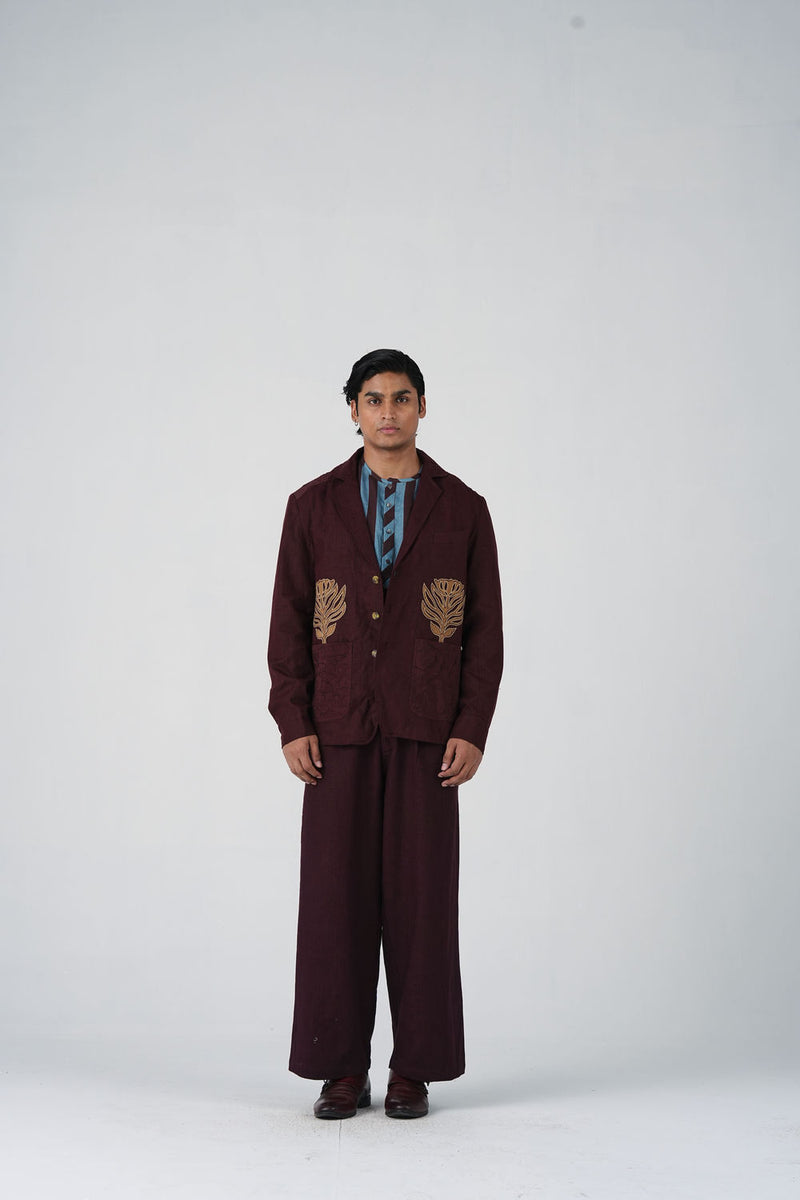 Harlem Blazer Set Of 2-Bouquet Maroon linen jacket by CORD MEN in multi-color for men Worldwide