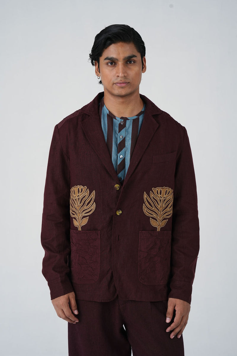Harlem Blazer-Bouquet Maroon linen jacket by CORD MEN in multi-color for men Worldwide