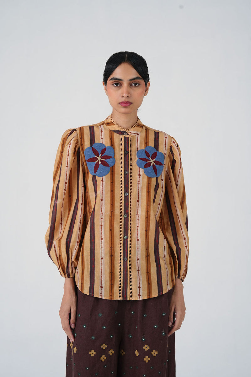 Anna Top-70'S Striper cotton silk top and shirts by CORD in multi-color for women Worldwide