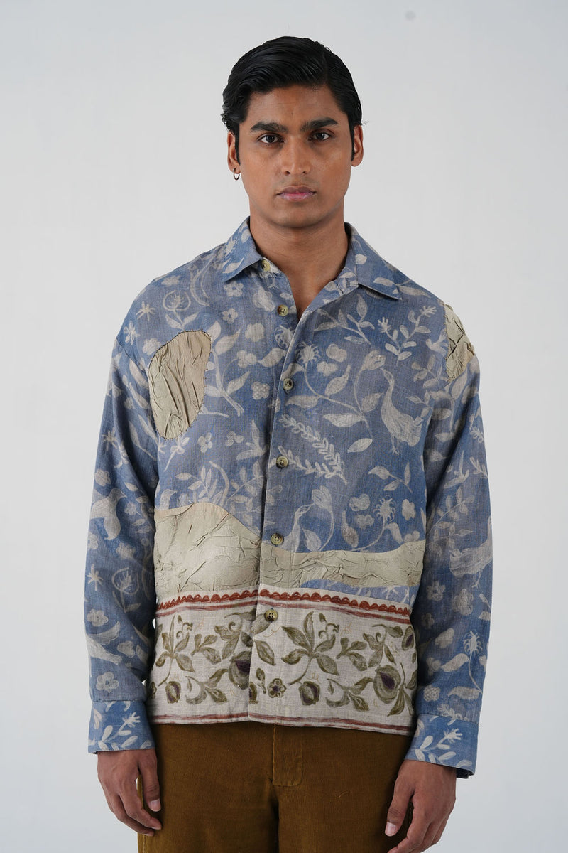 Tram Jacket -Crumpled Wallpaper linen jacket by CORD MEN in multi-color for men Worldwide