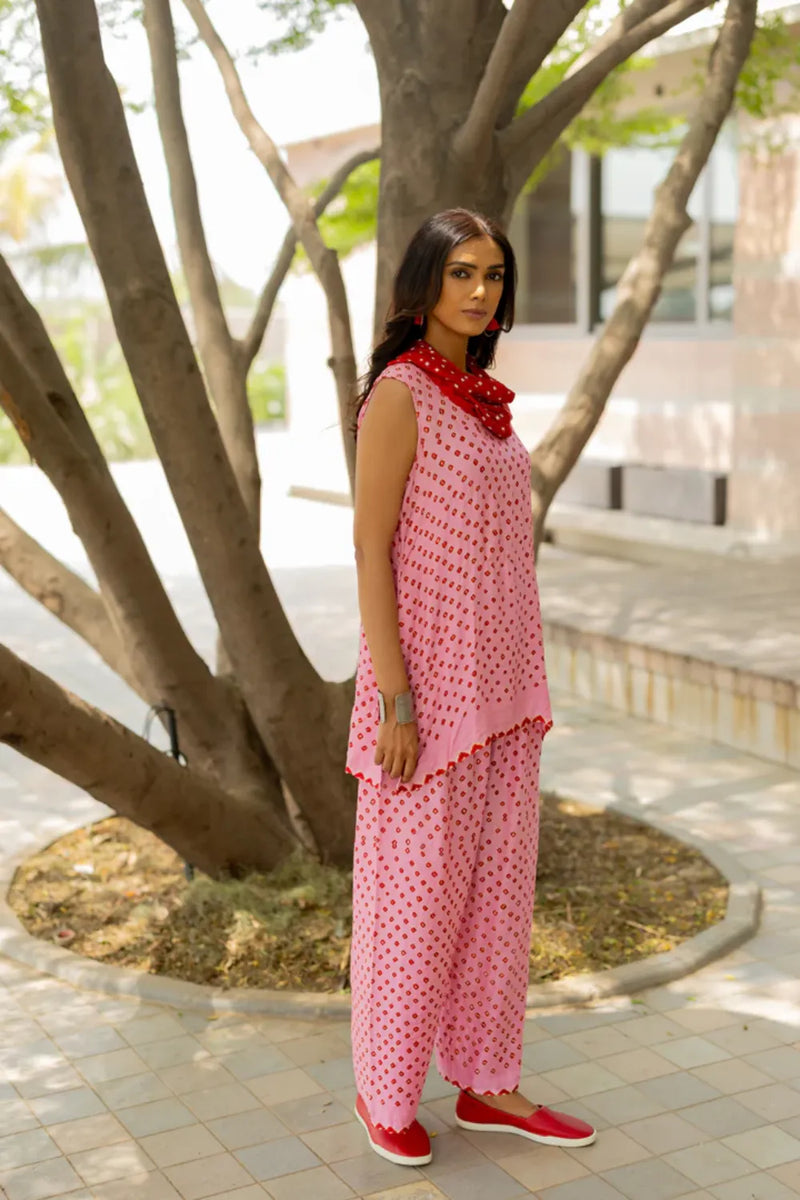 COWL PANT SET WITH SL TOP-PINK silk by Dyelogue in pink color for women Worldwide