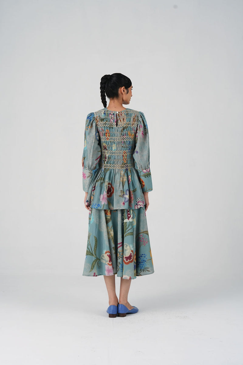 Gaia Top-Blue Floret cotton silk top and shirts by CORD in multi-color for women Worldwide