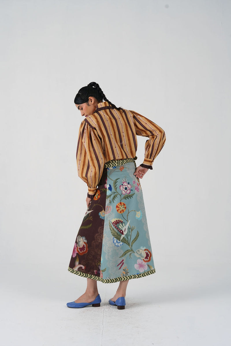 Wrap Skirt-Floret cotton satin skirt by CORD in multi-color for women Worldwide