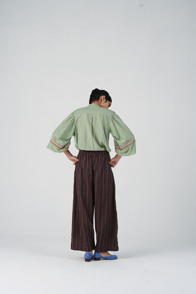 Pareo Pants-Brown Stripe With Dori linen pant/trouser by CORD in multi-color for women Worldwide