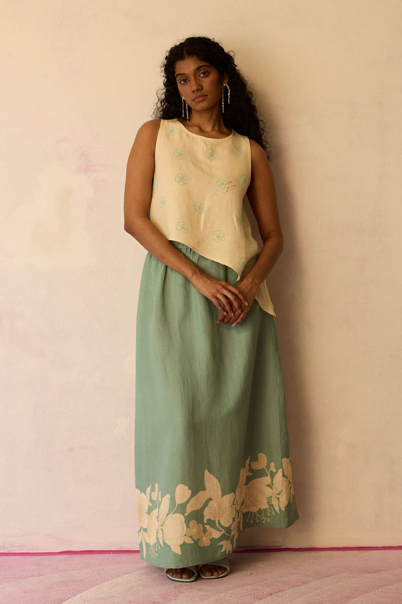 Hibiscus Anaar Asymmetrical Hem Co-ord Set cotton by World of SiSa for women Worldwide