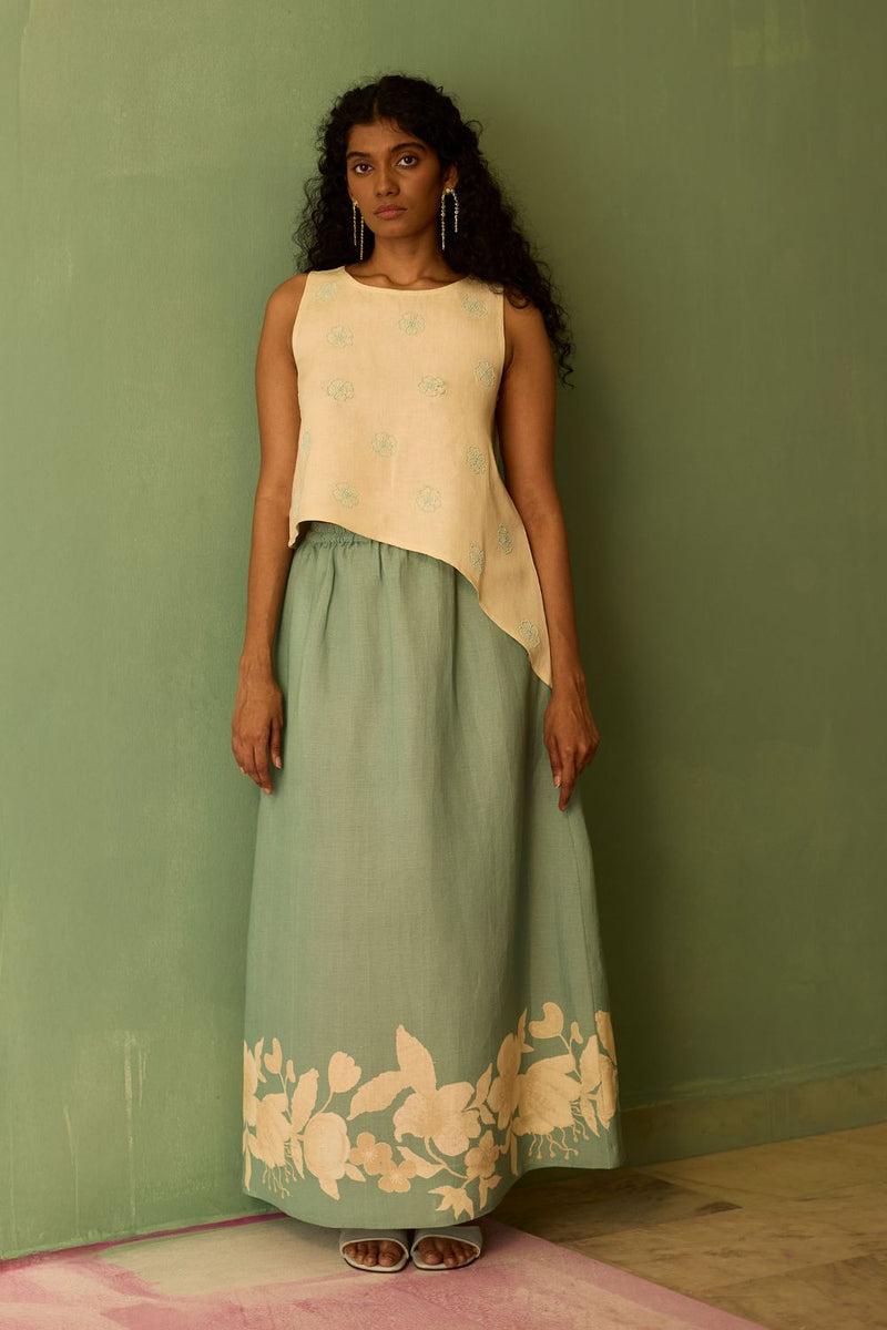 Hibiscus Anaar Asymmetrical Hem Co-ord Set cotton by World of SiSa for women Worldwide