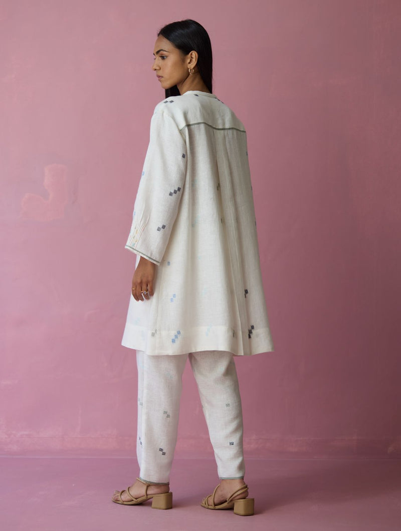 Dima Jmdani Linen Pintuck Co-ord Set - Ivory all linen by Manan in ivory color for women Worldwide