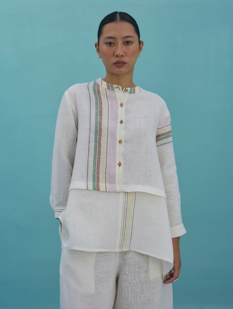 Amaya Border Linen Co-ord Set - Ivory linen co-ord set by Manan in ivory for women Worldwide