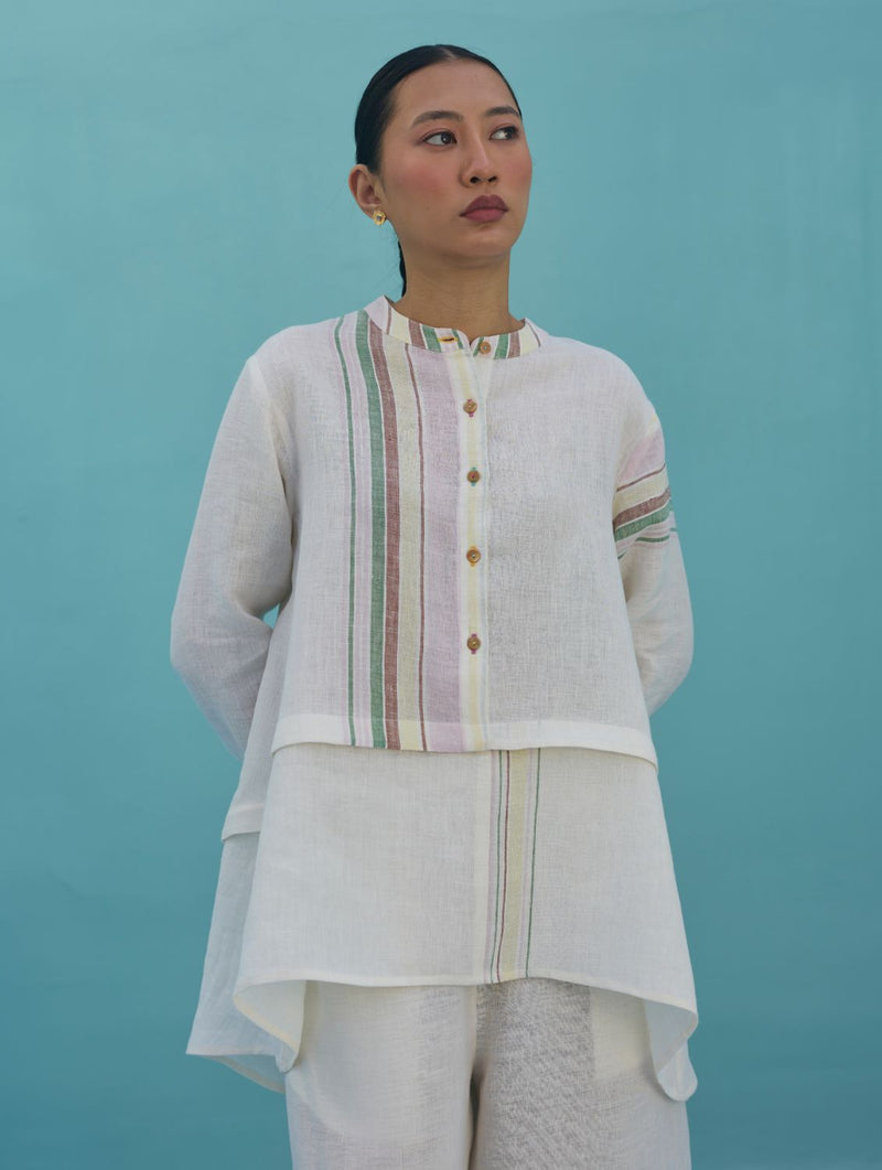 Amaya Border Linen Co-ord Set - Ivory linen co-ord set by Manan in ivory for women Worldwide