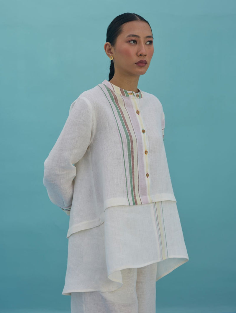 Amaya Border Linen Co-ord Set - Ivory linen co-ord set by Manan in ivory for women Worldwide