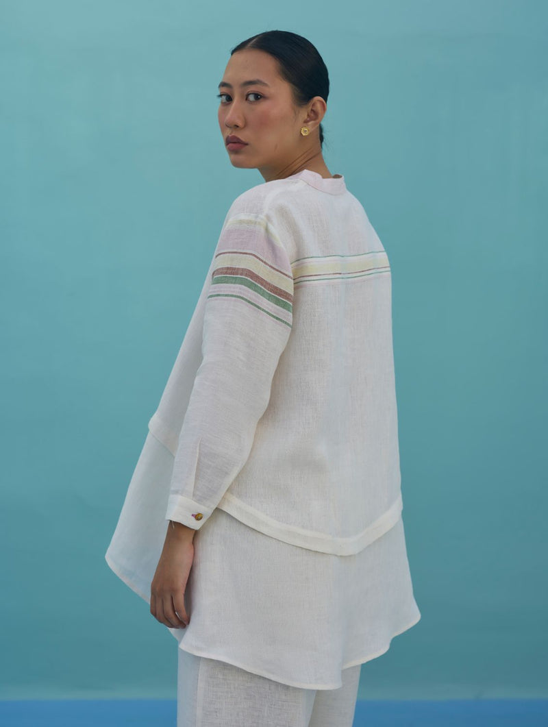 Amaya Border Linen Co-ord Set - Ivory linen co-ord set by Manan in ivory for women Worldwide