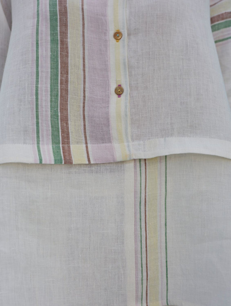 Amaya Border Linen Co-ord Set - Ivory linen co-ord set by Manan in ivory for women Worldwide