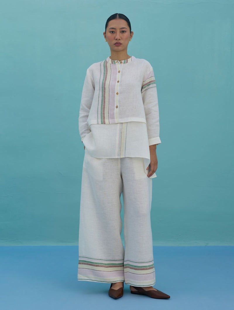 Amaya Border Linen Co-ord Set - Ivory linen co-ord set by Manan in ivory for women Worldwide
