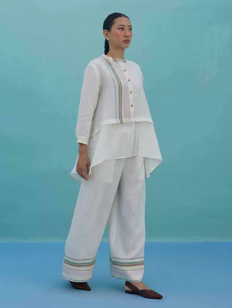 Amaya Border Linen Co-ord Set - Ivory linen co-ord set by Manan in ivory for women Worldwide