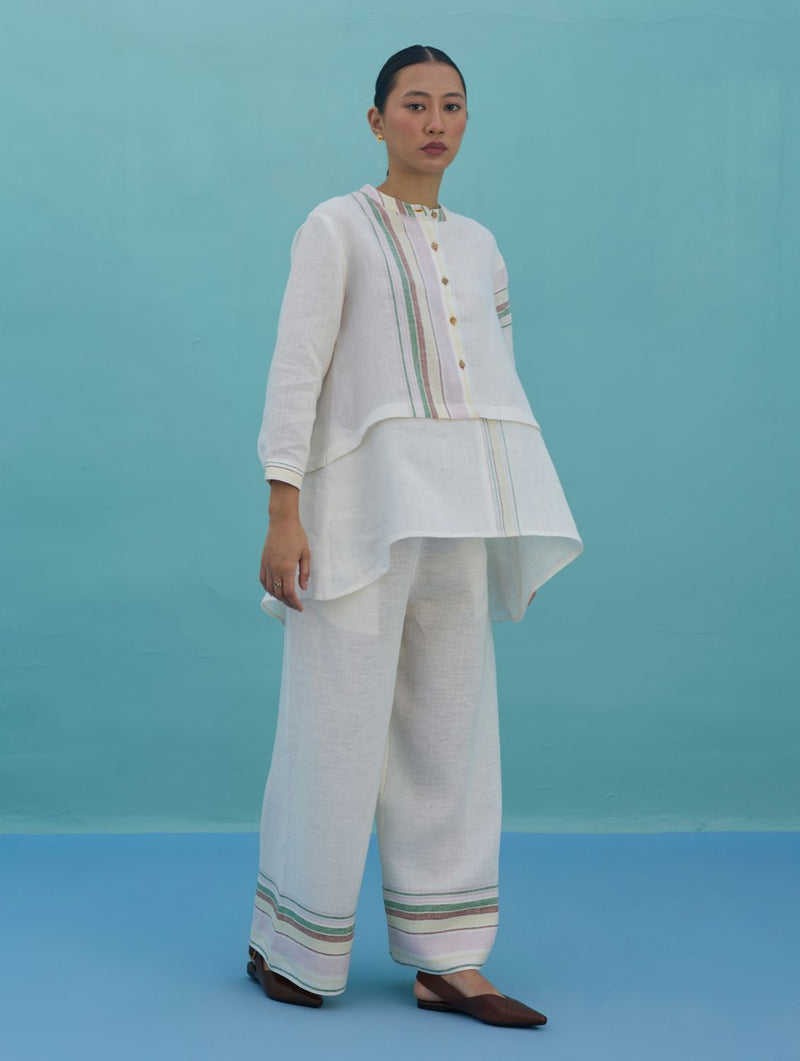 Amaya Border Linen Co-ord Set - Ivory linen co-ord set by Manan in ivory for women Worldwide