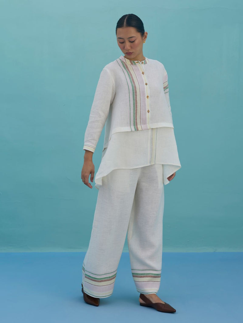 Amaya Border Linen Co-ord Set - Ivory linen co-ord set by Manan in ivory for women Worldwide